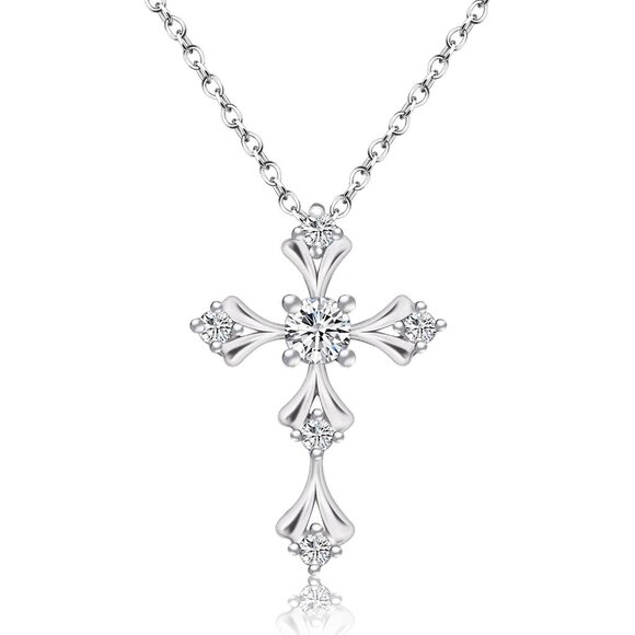 Elegant Moissanite Cross Necklace for Women 925 Sterling Silver 18K White Gold